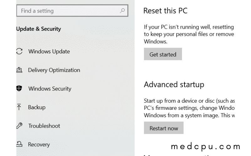  réinitialisation d'usine de l'ordinateur portable toshiba sous Windows 10