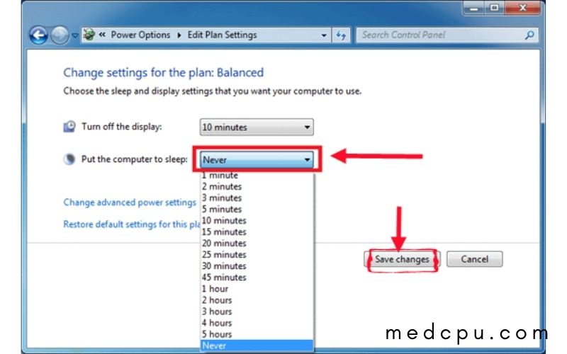 Change advanced power settings