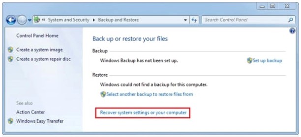 Recovery system settings or your computer
